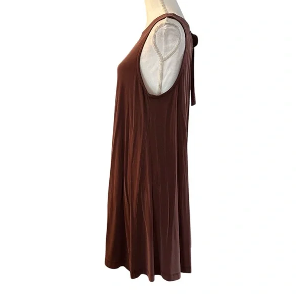 LOFT Lou & Grey Casual Sleeveless Keyhole Wrap Back Swing Dress SZ S in Brown - Picture 3 of 8